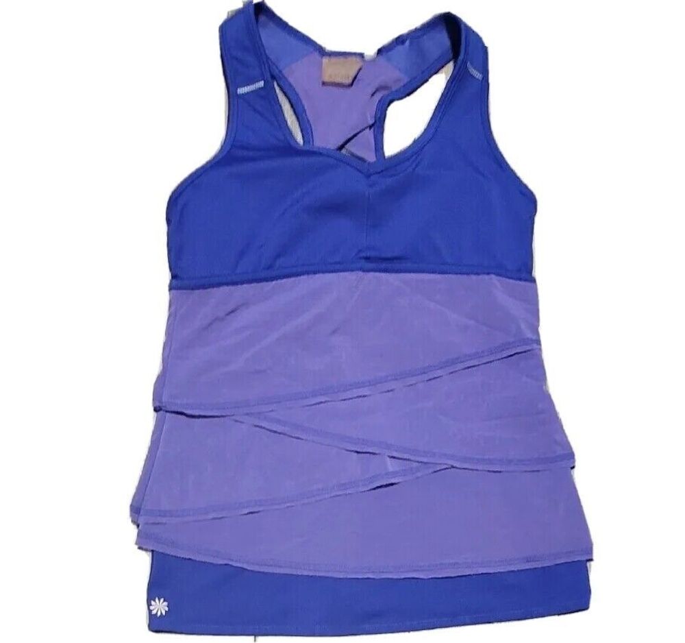 Athleta Swagger Tiered Ruffled Blue racerback Tank Top Size S